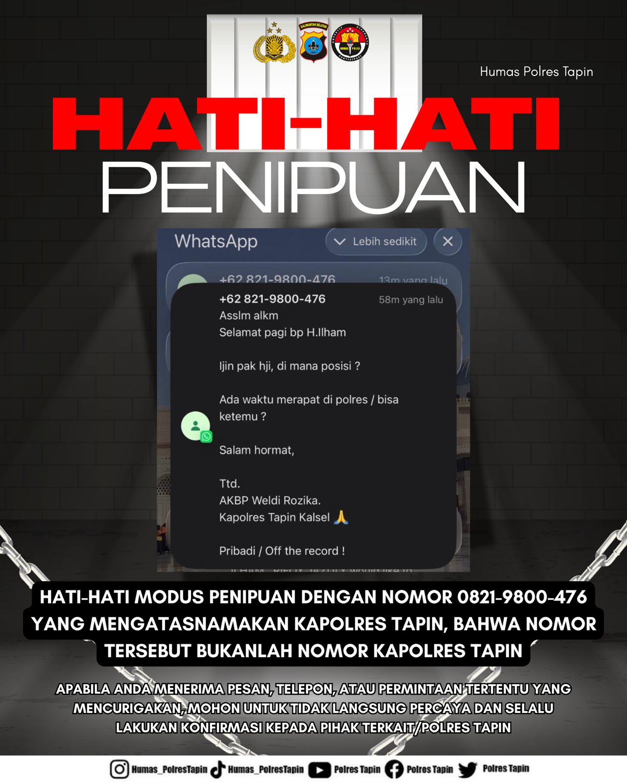Nama Kapolres Tapin Dicatut Penipu, Polisi Minta Warga Waspada dan Konfirmasi 1 IMG 20260521 WA0001